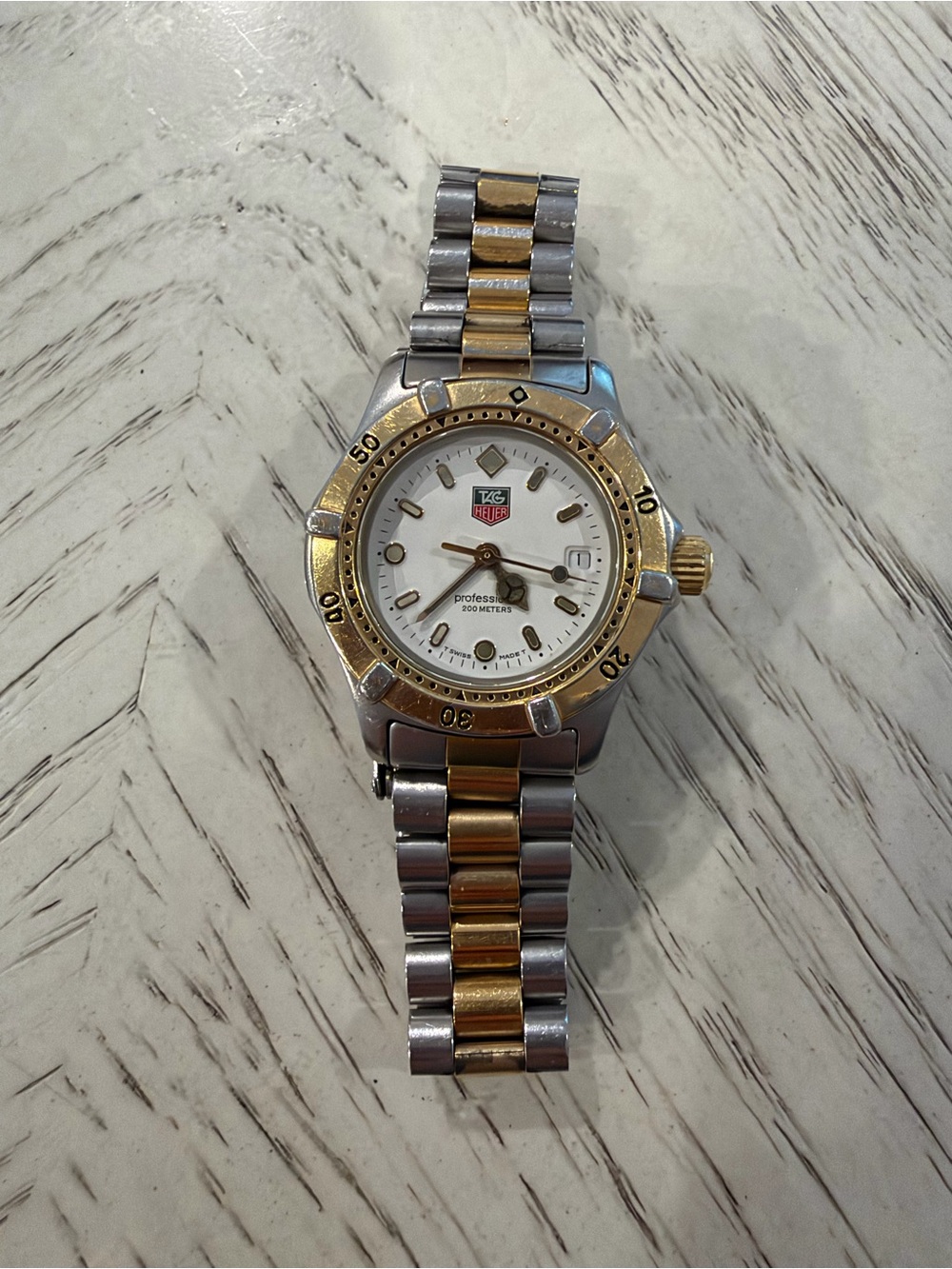 Tag Heuer Two-Tone Gold and Silver Stainless Steel Watch with White Dial